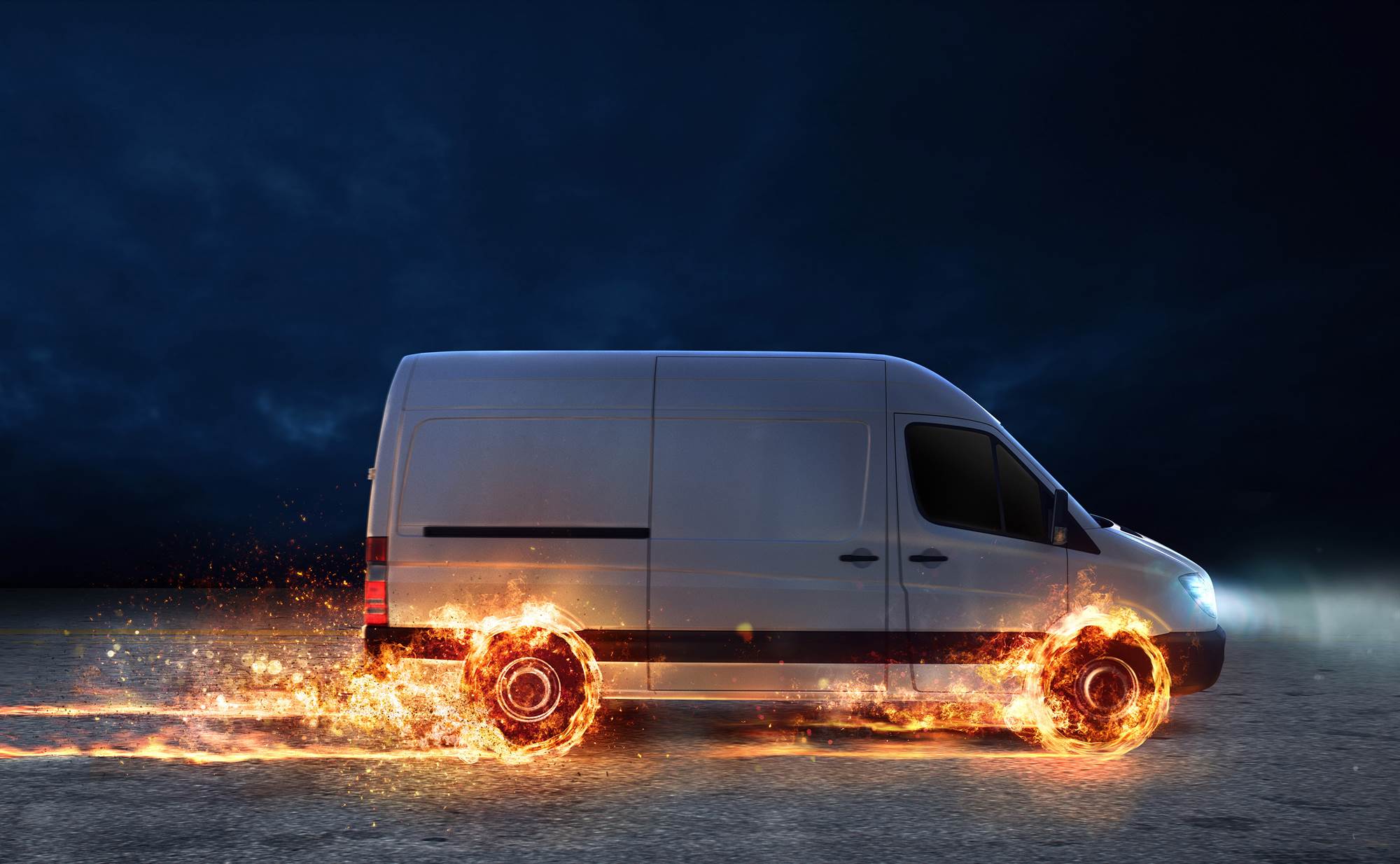3D rendering of the Earth, a pile of boxes, a truck, a plane, and a van